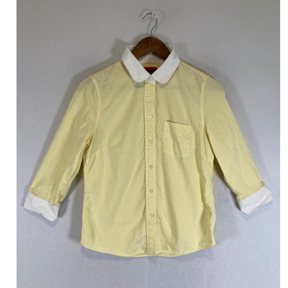 Preppy American Eagle Womens 8 Yellow Contrast Peter Pan Collar Oxford Shirt